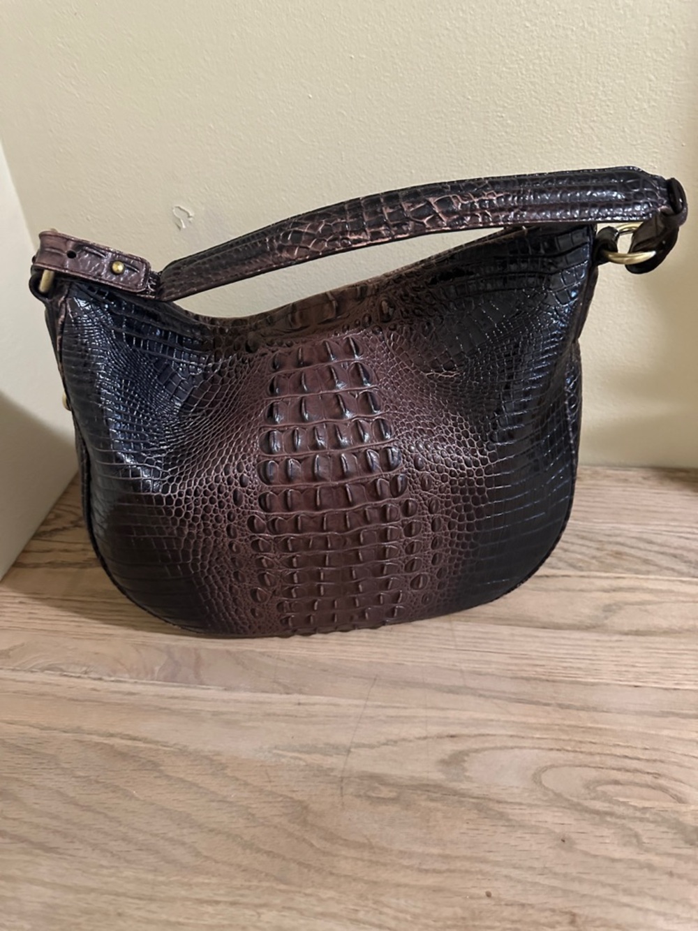 Brahmin Classic Croc-Embossed Shoulder Bag in Dark Brown